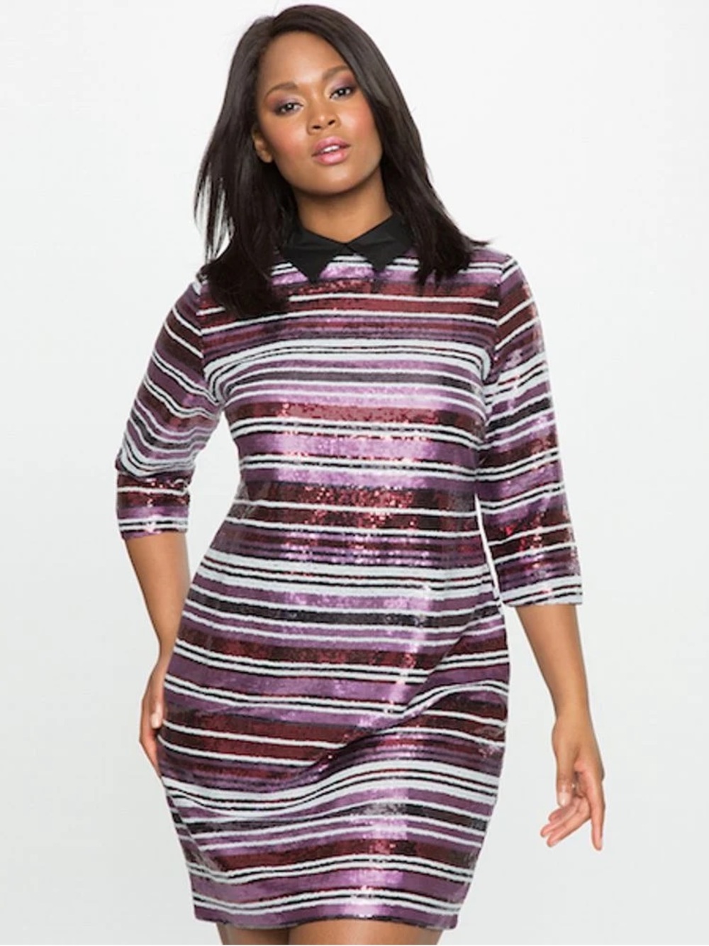 Eloquii Collared Striped Sequin Shift Dress